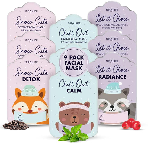 SpaLife Holiday Gift Tags Pack Facial Sheet Masks, Hydrating & Moisturizing Variety Pack