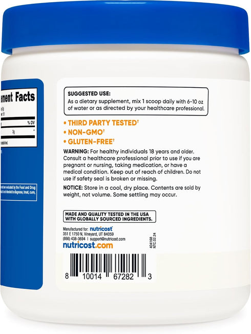 Nutricost Glycine Powder 1lb: Non-GMO, Gluten Free