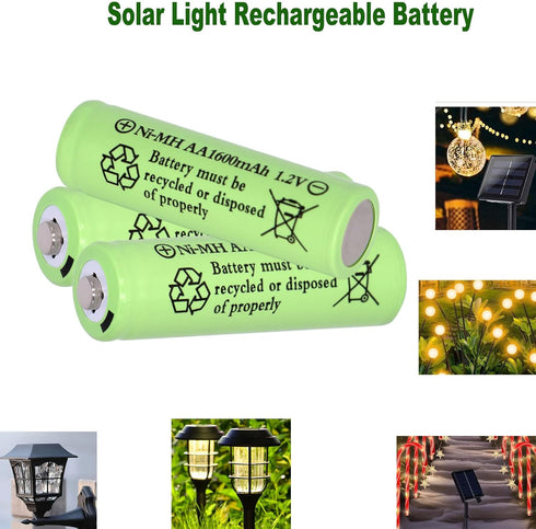 16 Packs AA 1600mAh 1.2V Ni-MH High Performance Rechargeable Batteries for Solar Light Replacement, Toys