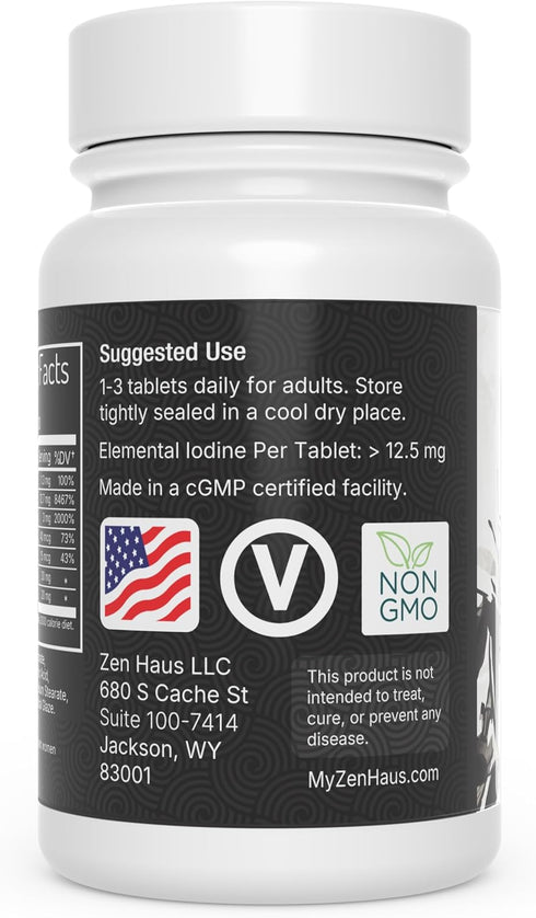 Zen Haus Iodine Supplement 12.5 mg with Selenium - 200 Tablets for Thyroid & Immune Support