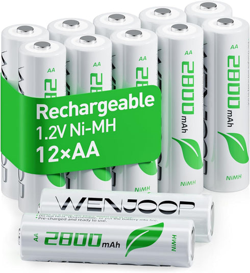 WENJOOP Rechargeable AA Batteries, 2800mAh High Capacity Double A Batteries 12Pack NiMH AA