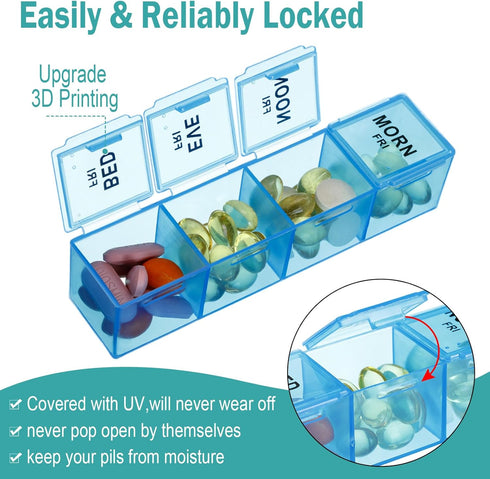 6 Pack Weekly Pill Organizer, Waterproof Pill Box for 4 Times a Day, Big Medication Container for Vitamins and