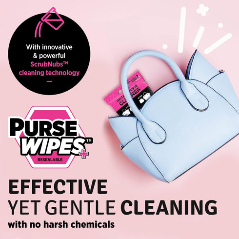 PurseWIPES Purse Cleaner Wipes, Portable Leather Wipes for Bags and Purses, Dirt and Scuff Remover, 4-Pack