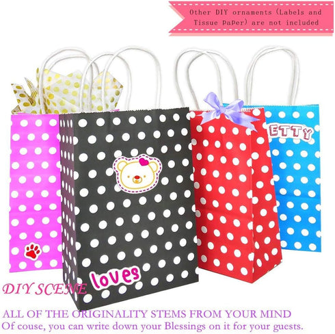 Small Polka Dot Gift Bags, Black Kraft Paper Bags with Handles for Party Favors, 12 PCS