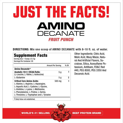 MuscleMeds Amino DECANATE, Intra, Post Workout Drink, Full Spectrum Amino Acid Complex, Fruit Punch, 30 Servings