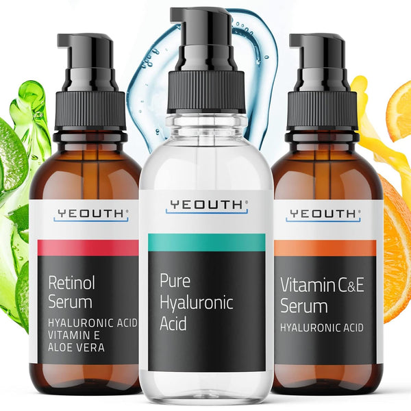 YEOUTH Retinol Serum for Face, Vitamin C & Hyaluronic Acid Serum Set for Women, Skin Care 3x1 oz