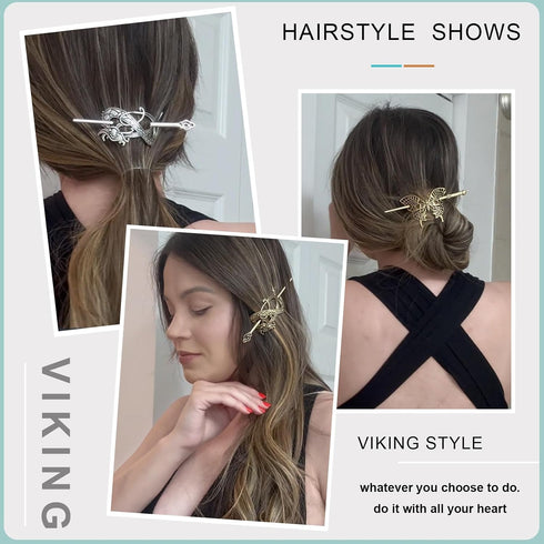 Viking Metal Hair Clips: 8-Pack Vintage Hair Sticks for Buns Silver Gold Retro Celtic Hair Accessories