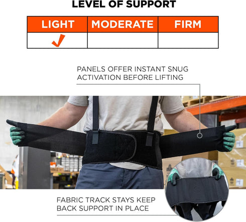 Ergodyne ProFlex 1650 Back Support Belt, 7.5" Elastic, Adjustable, Removable Straps, 4XL, Black
