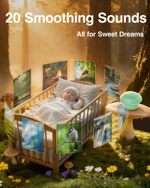 Qobayleo 20 48H 3 10m Portable White Noise Sound Machine with Relaxing Sounds, Playtime, Timers & Night Lights, Memory