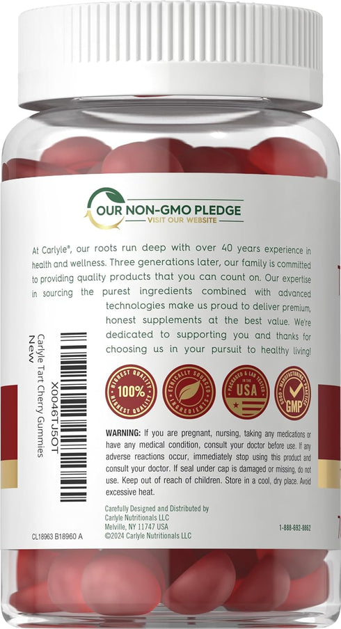 Carlyle Tart Cherry Gummies | 2000mg | 70 Count | Vegan, Non-GMO Cherry Flavor Supplement