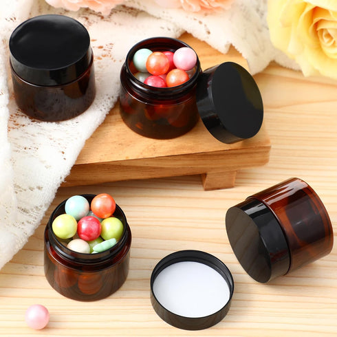 Patelai 4 Pieces Round Clear Plastic Jars with Lids, Leak Proof Containers for Travel Storage & Beauty Products (Amber,
