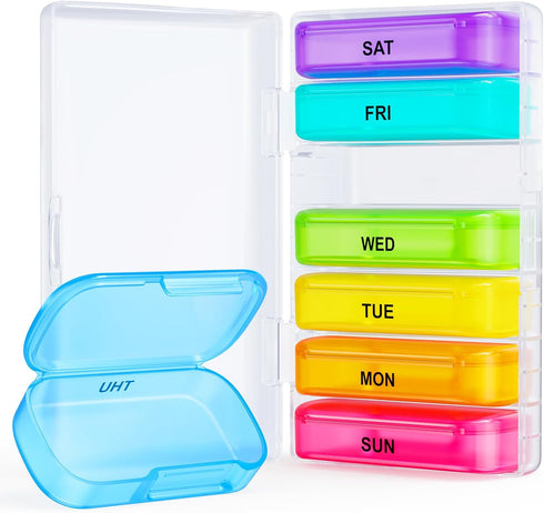 ZIKEE 7 Packs Extra Large Pill Organizer, Portable 7 Day Pill Box for Pocket, Weekly Pill Case with Dual-Protection