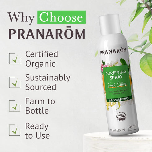 Pranarom Aromaforce Air Purifying Spray, Organic Essential Oils, Deodorizers for Home, Fresh Citrus Spray, Certified