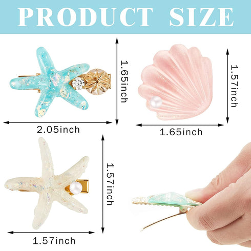 WILLBOND Artificial Shell Pearl Starfish Hair Clip Set (12 Pieces) - Acrylic Resin Beach Wedding Supplies