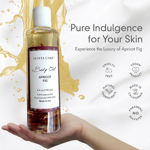 Olivia Care Body Oil Apricot Fig - Vegan Natural Moisturizing with Vitamin E, K & Omega Fatty Acids