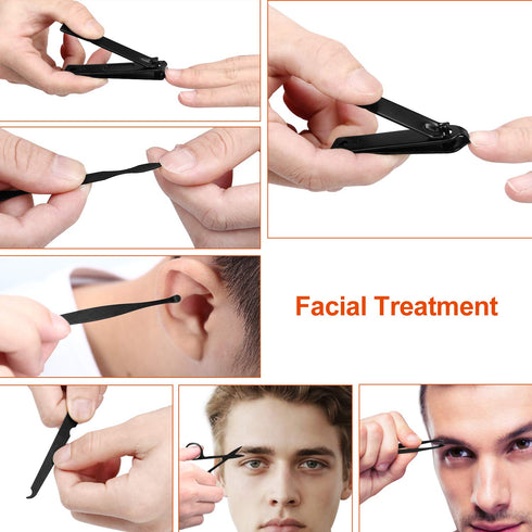 Professional Manicure Pedicure Kit for Men, Nail Grooming Tools with Travel Case, Finger and Toe Nail Clippers