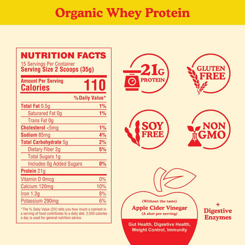 Best Bodies for Life Meal Replacement Powder - 15g Organic Grass Fed Whey Protein Shake with a Shot of Apple Cider