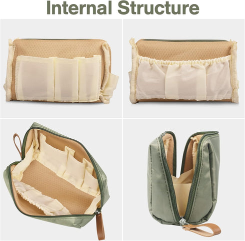 Travel Makeup Bag, Small Multifunction Cosmetic Bag, Waterproof Nylon, Large Capacity for Daily Use, Green