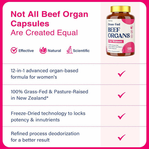 Nassiouy 12-In-1 5 2 Immune 100% 120 Beef Organ Supplement for Women - Beef Liver, Uterus, Kidney, Heart, Pancreas