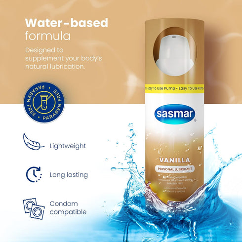 SASMAR 60 ml Vanilla Flavored Lubricant - Water Based Personal Lube for Men, Women - Feels Natural, Long Lasting
