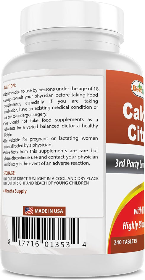 Best Naturals Calcium Citrate with Vitamin D-3 - 240 Tablets (Pack of 2)