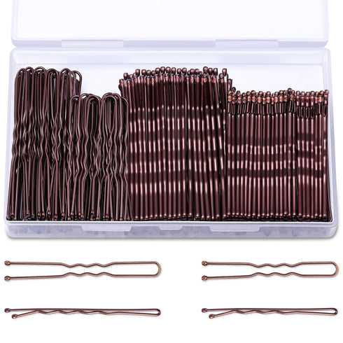 TsMADDTs 200PCS Bobby Pins, Brown U Shaped Hair Pins for Buns, with Storage Box, 2.4Inch and 2Inch