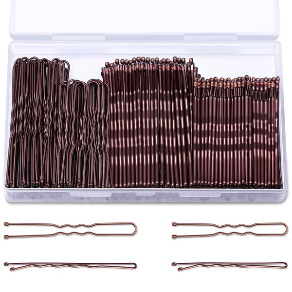 TsMADDTs 200PCS Bobby Pins, Brown U Shaped Hair Pins for Buns, with Storage Box, 2.4Inch and 2Inch