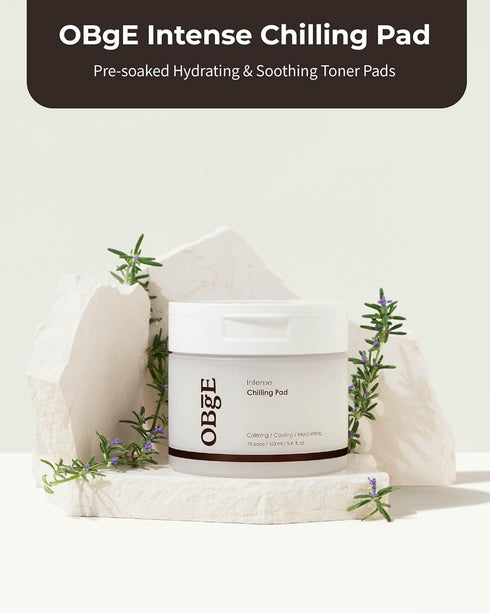 OBgE Intense Chilling Pad (70 count) - Toner Pads for Men. Soothe, Hydrate & Cool, Daily Skincare. Vegan Cotton with Rosemary Extract 78%, Herbs, LHA, PHA.