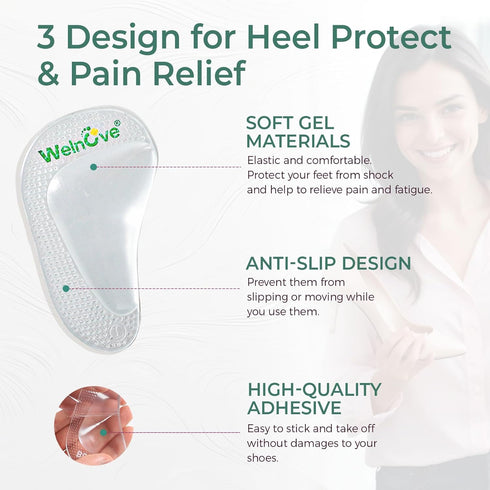 Welnove Arch Support Inserts - 8-Pair Gel Insoles for Plantar Fasciitis, Foot Pain Relief, Men Women
