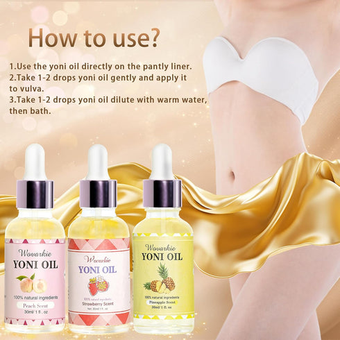 Wovarkie 3PCS Yoni Oil for Women pH Balance, Feminine Deodorant Vaginal Moisturizer, Feminine Care All Natural Yoni