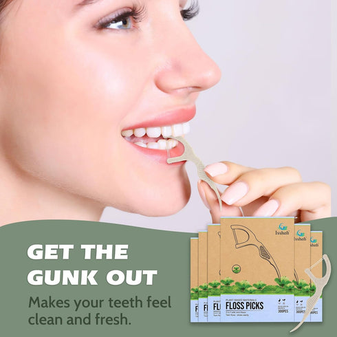 Natural Dental Floss Picks, 300 Count - Plant Based, PETA Approved Vegan, Eco-Friendly Twin Floss (Mint)