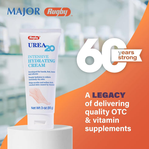 Rugby Urea 20% Intensive Hydrating Cream for Feet, Hands, Knees, and Elbows, 3 Oz
