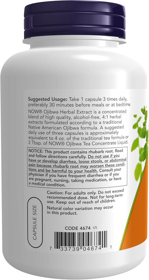 NOW Supplements Ojibwa Herbal Extract 450 mg, Alcohol-Free, Concentrated Blend, 180 Veg Capsules