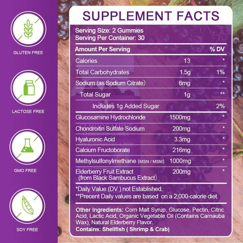 Glucosamine Chondroitin Gummies, Joint Support Supplement with MSM & Elderberry, 60 Gummies (2 Pack)