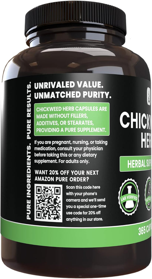 PURE ORIGINAL INGREDIENTS Chickweed Herb, (365 Capsules), No Magnesium Or Rice Fillers, Always Pure, Lab Verified