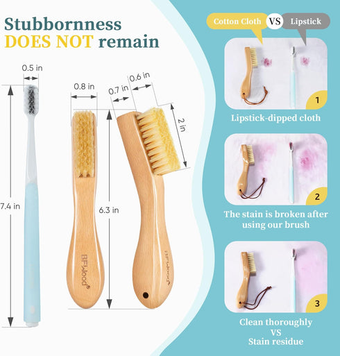 BFWood Laundry Stain Brush, Natural Soft Boar Bristles for Delicate Fabrics, Gentle on Fabrics