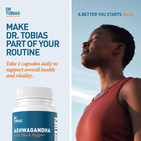 Dr. Tobias Ashwagandha Capsules, 1300mg Organic Root Extract with Black Pepper, 60 Vegetarian Capsules