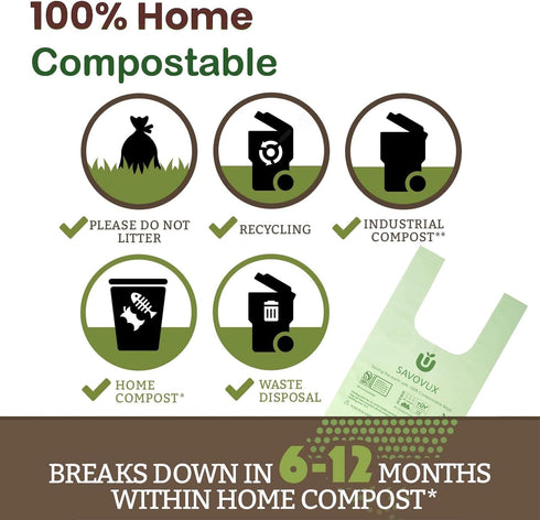 1.2-1.6 Gallon Compostable Bags with Handles, 100 Count Small Biodegradable Kitchen Waste Bags for Countertop Bin