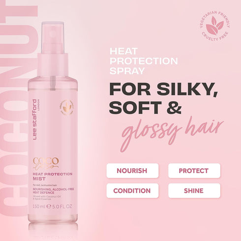Lee Stafford Coco Loco & Agave Heat Protectant Hair Spray Mist Protection for Hair straightening | Silky Smooth Hair 150 ML Anti Humidity Hair Styling Parabens Free Vegan