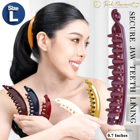 RC ROCHE ORNAMENT 6 Pcs Women's Premium Hair Plastic Banana Classic Clincher Strong Hold Ponytail Maker, Large Classic