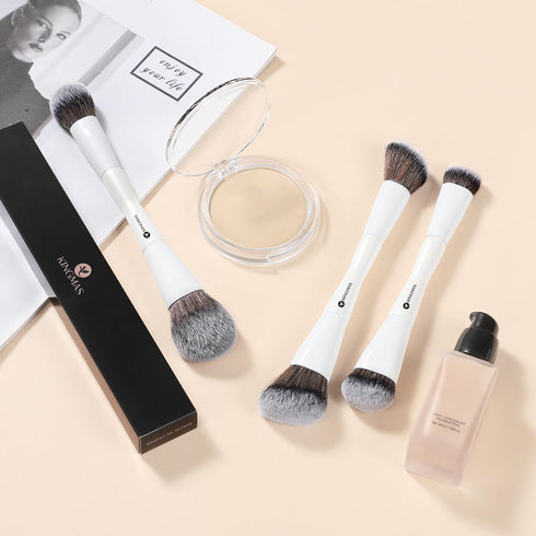 KINGMAS 3Pcs Foundation Makeup Brush Set, Double-ended Kabuki, Large Foundation, Medium Concealer, Small Contour Brushes