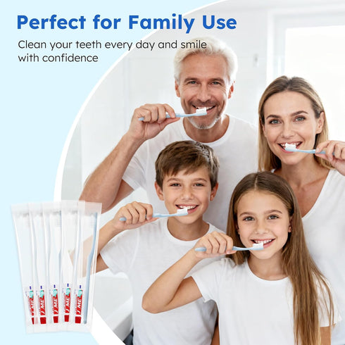 Packaged, (100-PACK) Disposable Toothbrushes with Toothpaste, Light Blue Toothbrush and Toothpaste, Individually