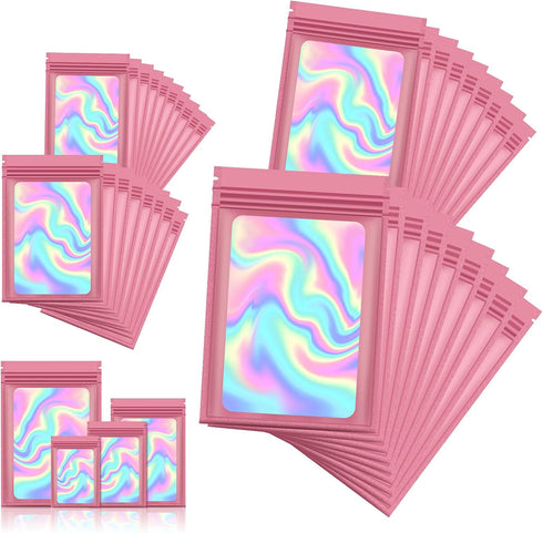 120 PCS Smell Proof Mylar Bags: Resealable Holographic Packaging Pouch with Clear Window for Food Storage (Black)