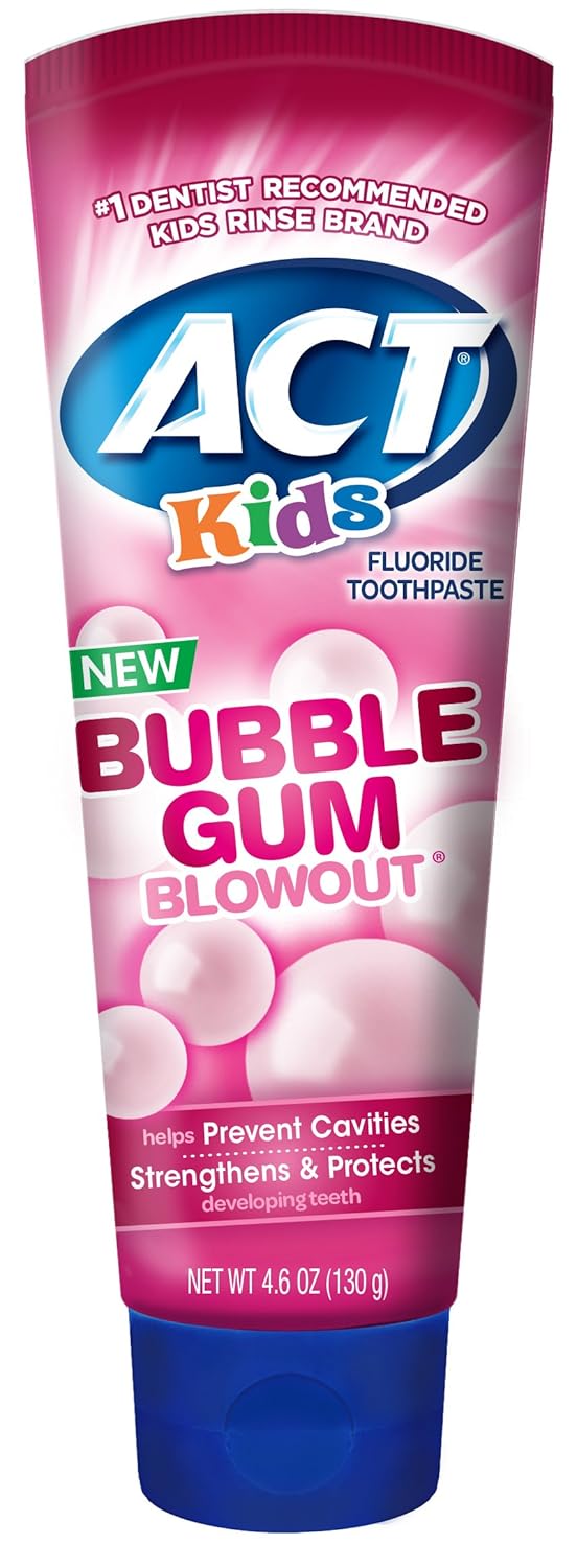 ACT Kids Bubblegum Blowout Toothpaste, 4.6 Ounce, Anticavity Fluoride for Fresh Breath, Pack of 24