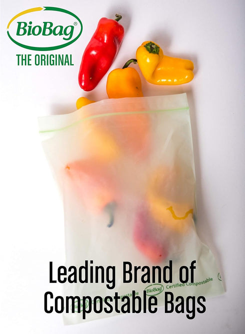 BioBag 100% Certified Compostable Resealable Food Storage Bags, Quart Size, 20 Count