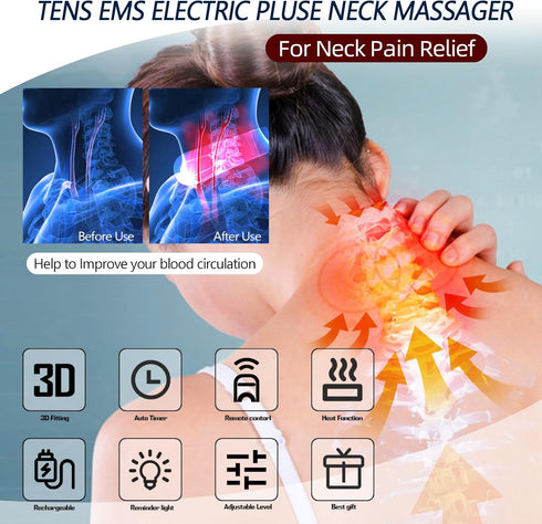 INSHUEY Neck Massager for Pain Relief with Heat Portable Electric Pulse Deep Tissue Trigger Point Cervical Massager