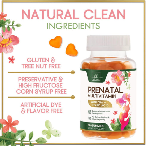 Prenatal Vitamins for Women - DHA & Folic Acid Multivitamin Gummies for Brain Development, 60 Gummies