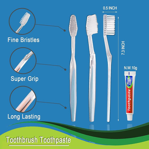 30pcs Disposable Toothbrushes with 10g Toothpaste and 7inch Black Comb, Individually Wrapped for Homeless, Hotel, Airbnb