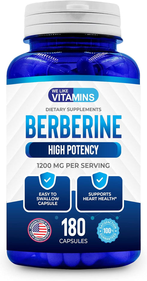 We Like Vitamins Berberine 1200mg Pure Max Strength, 180 Gluten-Free Vegetarian Capsules