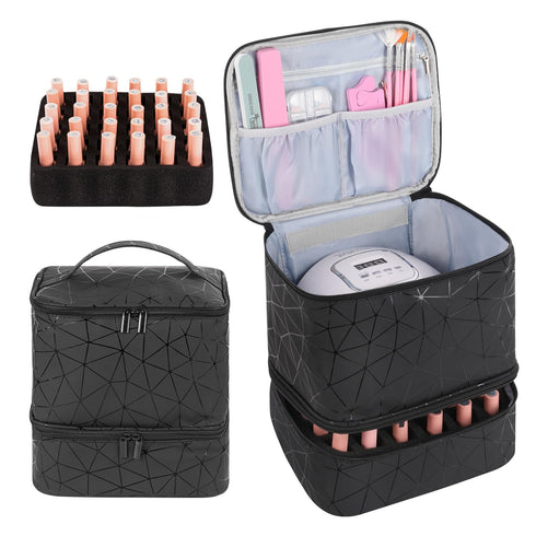 Nail Polish Storage Organizer, Double Layer Gel Nail Polish Bag for 30 Bottles, Travel Case for Manicure Supplies